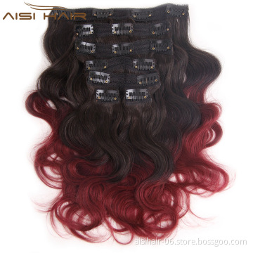 Wholesale 8A Unprocessed 100% Human Hair Ombre Burgundy Brazilian Clip In Hair Extensions Ombre Red Clip In Human Hair